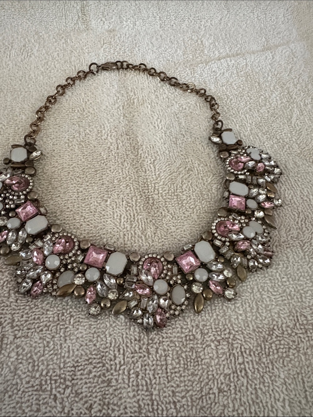 Statement Pink Crystal Bib Necklace - Unbranded